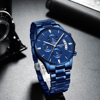 2Pcs NIBOSI Homens Relógios das melhores marcas de Luxo do Cronógrafo Relógio de Esportes Impermeável Militar de Quartzo Relógios de pulso Relógio Masculino