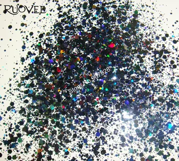50gram x Misto Laser Cores Preto(Glitter em Pó+Hexágono)da Forma para a Decoração da Arte do Prego e Glitter Artesanato