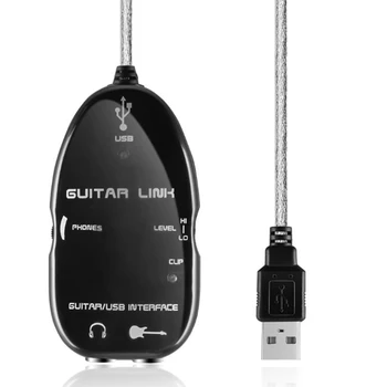 6.3 mm Jack para USB Guitar Link de um Adaptador de Cabo de Guitarra para PC de Gravação de Reprodução de Efeitos de Guitarra, Guitarra USB Adaptador-Preto