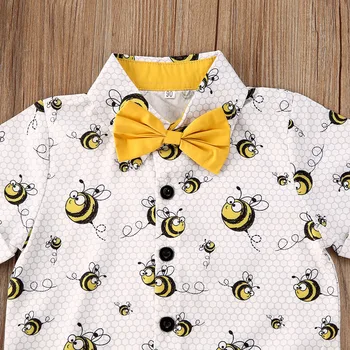 1-6Y Verão Cavalheiro Infantil Bebê Roupa de Meninos Conjuntos de Animal Print de Manga Curta T-Shirts, Tops+Shorts 2pcs