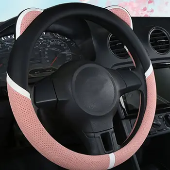 Orelhas bonito Carro Cobertura de Volante Moda antiderrapante Respirável Meninas Mulheres Automático Universal Decoração de Interiores Auto Car