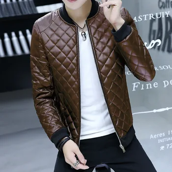 HO 2020 primavera, masculina casual jaqueta de couro maré linha de pressão de diamante lattice adolescente de couro