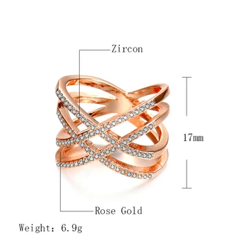 Kinel 2020 Quente Rosa de Ouro das Mulheres Anéis de linhas Geométricas Cruz Moda Zircão Anel de Noivado a Jóia de Cristal de Presente