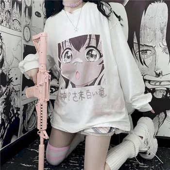 T-shirt branca nova Japonês jk manga longa feminina suave irmã ins faculdade de estilo solto menina de impressão de t-shirt branca aluno camisa