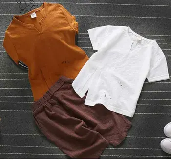 2019 Conjunto de Roupa de Meninos T-Shirts, Calças de Verão Meninos de Bebê de Algodão de Cor Sólida Meninos Conjunto de Roupas 2T 3T 4 6 8 10 Ano de Roupas infantis