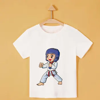 Verão Meninos E Meninas T-shirts Turbilhão de Taekwondo Kids Roupas Novas Crianças Tops da Estética de Design Divertido 0 Gola Meninos T-Shirt