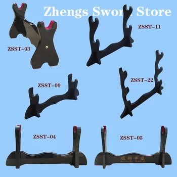 Suportes de exposição de madeira para espadas katana preto lacado seis estilos para escolher em stock