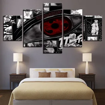 Modular de Parede Imagens de Arte Tela HD Impresso Anime Pintura Emoldurada 5 Peças Naruto Sharingan E Pôster Casa Moderna Decoração de quartos