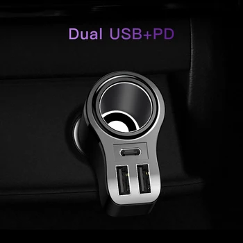 KUULAA Dupla do Carro do USB do Carregador de Carga Rápida 3.0 LCD Soquete do Isqueiro do Cigarro do Tipo-C Adaptador de PD Carregador de Carro Para o Telefone Móvel