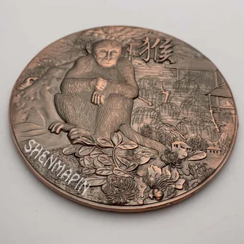Três-dimensional Relevo Dupla Face Macaco Moeda Comemorativa de Cultura Chinesa do Zodíaco Macaco Vermelho Cobre Arte Moedas Colecionáveis