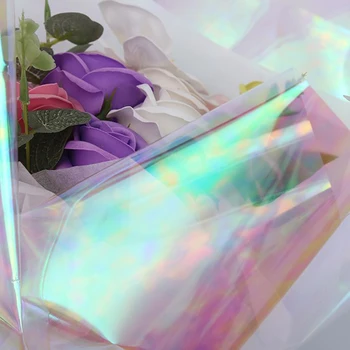 Iridescente Buquê de Flores de Embrulho de Celofane arco-íris Filme Dia dos Namorados Embalagens de Presente de Aniversário de Casamento, Decoração de 20 polegadas x 10Yard