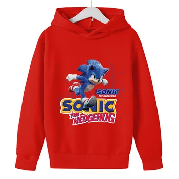 2021 primavera novas meninas meninos capuz Sonic algodão Harajuku estilo Casual vermelho de Sonic The Hedgehog Topo 4 5 6 7 8 9 10 11 12 13 14 anos