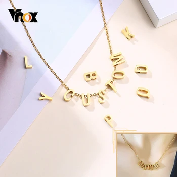 Vnox Personalizados, A-Z 26 Letras Iniciais Montar Nome de Colares para as Mulheres da Cor do Ouro o Metal de Aço Inoxidável Alfabeto Pingente
