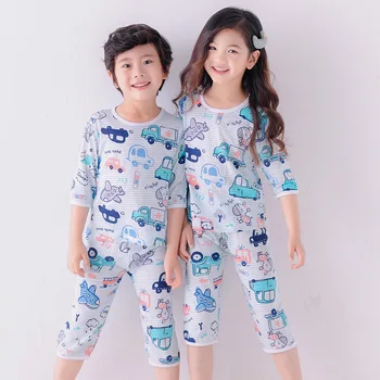 Meninos Meninas rapazes raparigas Pijama de Verão Meia manga de Roupas infantis em roupa de dormir do Bebê do Algodão Conjuntos de Pijamas Para Crianças 4 6 8 10 12 14 Anos