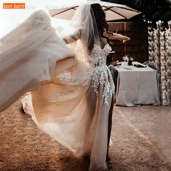 BOHO Vestido de Casamento do Laço Querida Vestido De Noiva 2021 Appliqus Fenda Lateral de Tule de Uma Linha de Vestido de Noiva Cinderela Abito Da Sposa