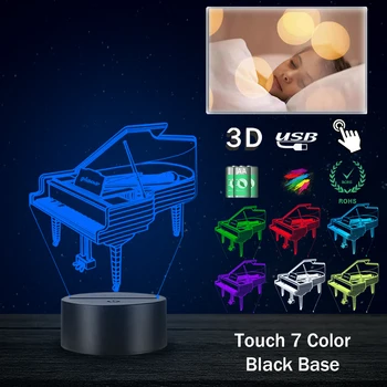Criativo Música de Piano, instrumento Musical 3D LED da Lâmpada USB Humor Noite de Luz Multicolor Interruptor de Toque Remoto Luminaria Tabela de Alteração