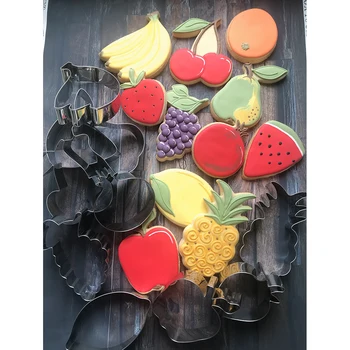 KENIAO Frutas Cortador de Cookie Set - 7 peças - Morango, Pêra, Limão, Uva,Romã Biscoito Fondant Cortadores de - Aço Inoxidável