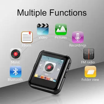MP4 Player com Bluetooth Portátil hi-fi sem Perdas de Som Leitor de Música da Tela de Toque com Rádio de FM, de Volta Clipe, Pulseira Incluído