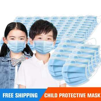 10/50pcs Crianças Máscaras Descartáveis Anti-poeira Seguro Respirável Boca Máscara de Ouvido, loop de Cara Filtro do Respirador Azul