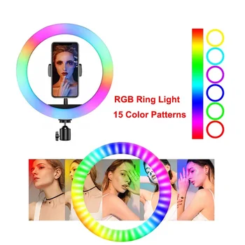 33 cm 26 cm 20 cm RGB Anel de Luz Com Telefone do Suporte de Tripé Colorido Fotografia de Iluminação Para Maquiagem Vlogging Curto Vídeo do YouTube ao Vivo
