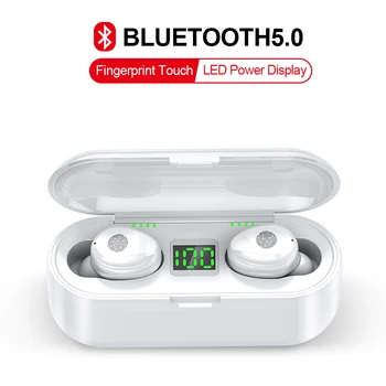 Mini Fones de ouvido F9 TWS Bluetooth 5.0 Fones de ouvido Fones de ouvido Em Ouvido sem Fio Sport Fones de ouvido Com uma caixa de Carregamento para Xiomi Telefones