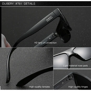 DUBERY Vintage, Óculos de sol Polarizados, Homens de Óculos de Sol Para Homens de Condução Quadrado Preto Oculos Masculino 8 Cores Modelo 911