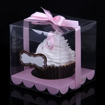 12PCS/MUITO Transparente Cupcake Limpar Caixa de Bolo de Caixa Com Etiqueta E Inserir Casamento Cupcake Caixa de Babyshow Festa Bolo de Xícara Caixas