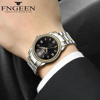 Relógio Masculino FNGEEN Mens Relógios de Marca Top de Luxo Relógio Mecânico Automático de Ouro de Homens de Aço de Negócios Esporte Impermeável Relógio
