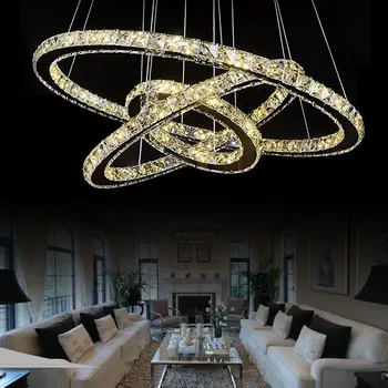 LED lustres de cristal 1/2/3 anel de luz dimmable fixação Restaurante, Sala de estar, Quarto de Estudo e Office & Iluminação Comercial