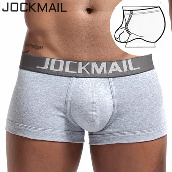 JOCKMAIL Sexy Homens de Cueca anel peniano bolsa de U convexo cintura Baixa respirável Homens Gays Boxer de Algodão Balas Separados sólido branco