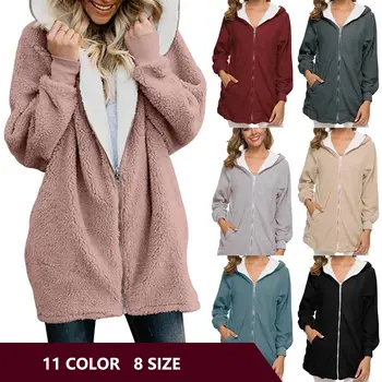 Revestimento das mulheres de roupas com capuz zíper solta sólido do sexo feminino outwear outono inverno básica casacos mulheres de manga comprida casaco de lã mulheres