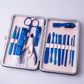 15 em 1 Pedicure Profissional Kit de Aço Inoxidável Manicure Conjunto de ferramentas de Unhas Pinça Tesoura Empurrador de Cutículas da Arte do Prego Ferramentas