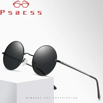 Psacss NOVA Rodada de Óculos de sol Polarizados Homens Mulheres Metal Perna Vintage da Marca do Designer de Óculos de Sol Para a Condução de Pesca Tons UV400