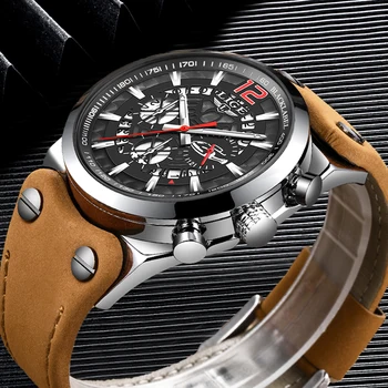 LIGE 2020 Nova Mens Relógios Relógio Marca de Topo Luxo Homens Cronógrafo Relógio de Couro Impermeável Relógio de Desporto Homens Militar relógio de Pulso