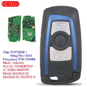 Keyecu Azul Remoto chaveiro 3 Botão FSK 434MHz PCF7945/PCF7953 para a BMW Chassi F FEM / BDC CAS4 CAS4+ FCCID: YGOHUF5662