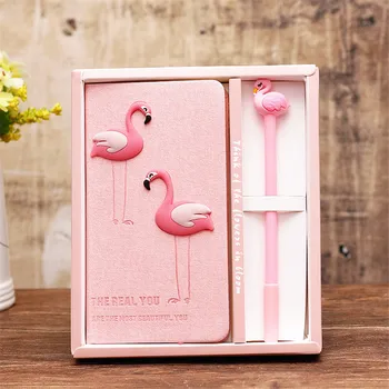 1set Flamingo cor-de-Rosa Notebook com Flamingo Caneta Feliz Presentes de Aniversário para Crianças, Festa de Aniversário, Decorações de Crianças Caixa de Presente Deco. L