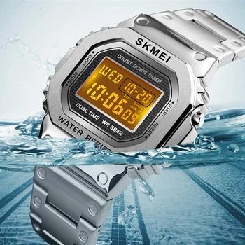 SKMEI 1456 Relógios dos Esportes de Esportes Militares Relógios Analógico Digital aço inoxidável CHOQUE LED de Quartzo Relógios de pulso relógio masculino