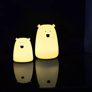 Bebê Lâmpada Noite Quarto Urso Bonito de Silicone da Noite do DIODO emissor de Luz de Mudança da Cor do DIODO emissor de Luz de Cabeceira para Crianças Garoto de Brinquedo de Presente
