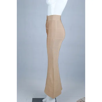 2017 nova senhora, bela mulher cáqui cor sólida designer bandage cintura alta bodycon calças apertadas calças flare feminino
