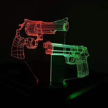 Revólver E Pistola Tabela Moderne Lâmpada de Mesa Criativo Led Estéreo Linda de 7 a mudança de cor da Lâmpada de Mesa Para o Quarto Visual 3d, a Luz da Noite