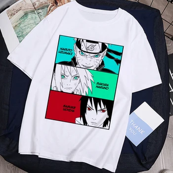 Mulheres T-shirt de Streetwear Naruto Sasuke Verão Harajuku Legal Camiseta Unisex Camiseta de Anime Japonês de desenho animado Engraçado Hip Hop Tops Tees