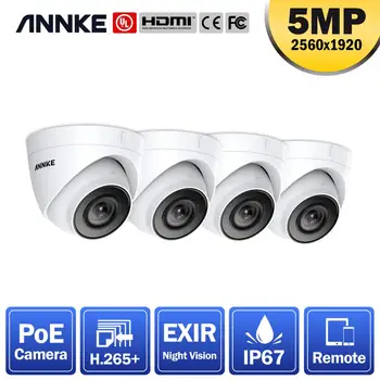 ANNKE 4PCS Ultra HD 5MP POE Camera IP Exterior à prova de Intempéries de Segurança de Rede de Dome EXIR Visão Noturna Alerta de e-Mail da Câmera do CCTV do Kit