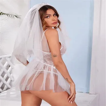 Pornô, Lingerie Erótica Para Mulheres Cosplay Branco Da Noiva Vestido De Noiva Uniforme De Lingerie Sexy Hot Tentação Sexy Trajes De Cueca