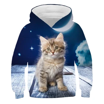 Novo Kawaii 3D impressão de Gato criança Hoodies crianças outono blusas de moletom Animal bonito menino roupas camisolas Pullover de venda Direta