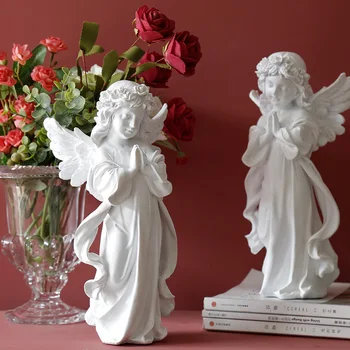 Linda Garota Anjo Estatueta Ornamento de Resina Estátuas Europeia vintage Esculturas Artísticas de Artesanato TV em Casa Gabinete Decoração Presente