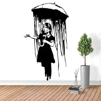 A Arte da rua, Graffiti Guarda-chuva Menina Adesivos de Parede para Sala de estar de plano de Fundo da Decoração da Arte do Vinil Quarto Decalques YY250
