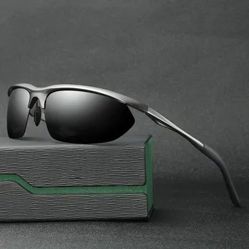 Moda Óculos de sol dos Homens Polarizada de Alumínio de Magnésio Praça Óculos de Esportes ao ar livre Driver de Condução Espelhos Homens de Pesca Óculos