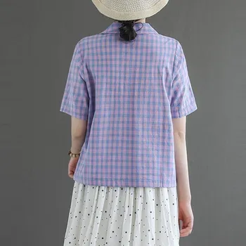 Blusas, Camisas de Mulheres de Verão Casual Xadrez Tops Novo 2020 Estilo coreano Vire para baixo de Gola Feminino Blusa Vintage de Alta Qualidade P990