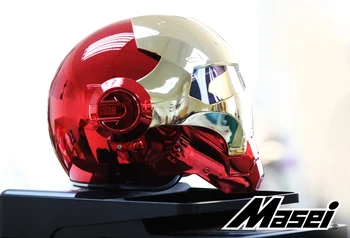 MASEI 610 chapeamento de Cromo galvaniza Ouro Vermelho IRONMAN Homem de Ferro capacete de moto capacete semi-aberto capacete ABS motocross fas