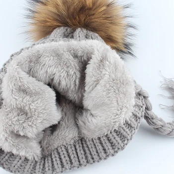 Bebê Chapéu de Inverno Real Raccoon Pele Pompom do Gorro Chapéus Para crianças, Meninos E Meninas Quentes de Ouvido, capas de Proteção 2019